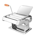 Nudelmaschine, Kleine Manuelle Nudelmaschine, Edelstahl Haushalt frische Nudelmaschine, Pasta Maker Edelstahl Pastamaschine Cutter Perfekt für Spaghetti, Fettuccini, Lasagne 2-4 mm (Drei Messer)
