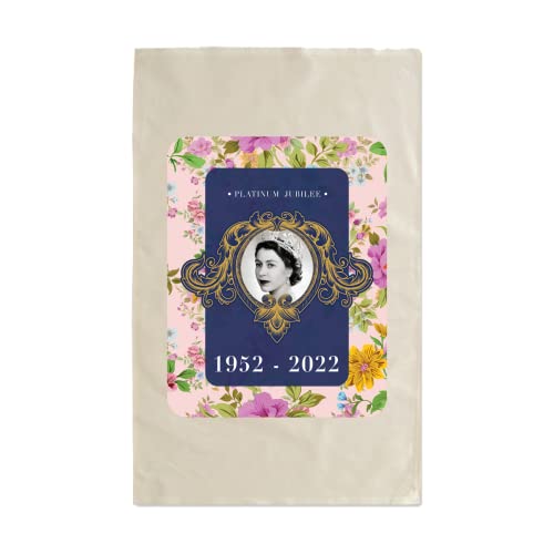 SMARTYPANTS Queen's Platinum Jubilee 2022 Vintage Floral Geschirrtuch – junge Königin Elizabeth Ihre Majestät 70 Jahre Gedenkstätte Souvenir königliche Feier Jahrestag (Natural Prime)