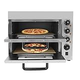 3000W Kommerzieller Pizzaofen Doppel Kammer Pizzaofen Edelstahl Elektrischer Pizzabackofen für die Arbeitsplatte Backofen für Pizza, Brot und Backwaren, 1-60 Minuten Timer