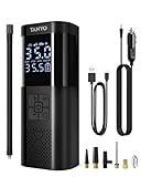 TANYO Elektrische Luftpumpe Fahrrad Akku Kompressor, 150PSI Mini Fahrradpumpe Elektrisch mit Manometer, Tragbare Luftpumpe Elektrisch mit USB LED Licht für Auto, Fahrrad, Motorrad, Bäll