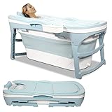 Joparri Faltbare Badewanne Erwachsene klappbare mobile bathtub für Badezimmer, Dusche und Balkon| Ideal für kleine Badezimmer | mit Seifenkorb, Nackkissen, Praktisch und Tragbar (118, Blau)