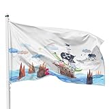 PHENO FLAGS Kinder Piratenflagge, 60x90 cm - Lustiges Piratenboot-Motiv mit Elefant, Bär, Kaninchen & Dinosaurier - Ideale Piraten Abenteuer Flagge für Kinderzimmer und Spieltürme