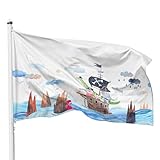 PHENO FLAGS Kinder Piratenflagge, 60x90 cm - Lustiges Piratenboot-Motiv mit Elefant, Bär, Kaninchen & Dinosaurier - Ideale Piraten Abenteuer Flagge für Kinderzimmer und Spieltürme