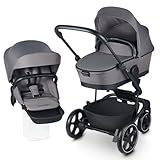 Easywalker Harvey5 Kinderwagen, 0-22 kg, Leicht zu falten, Ideal für 2 Kinder, In 3 Positionen verstellbar, Sicherer 5 -Punkt -Gurt, Autositz kompatibel - Kieselgrau