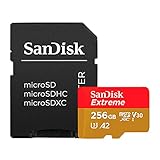 SanDisk Extreme 256 GB microSDXC Memory Card + SD Adapter with A2 App Performance + Rescue Pro Deluxe, Up to 160 MB/s, Class 10, UHS-I, U3, V30, Red/Gold