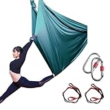 Aerial Yoga Tuch Hängematte Trapezschaukel Set für Erwachsene Sensorische Schaukel Akrobatik Kit (5 x 2,8 m) (Dunkelgrün)