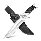 Purple Dragon Outdoor Messer Survival - mit Scheide, Jagdmesser Feststehende Klinge aus einem Stück 440C Stahl, Full Tang Tanto Messer mit Holzgriff für Camping, Geschenke für Männer, Schwarz