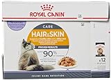 Royal Canin Hair & Skin Care Jelly | 12 x 85g | Alleinfuttermittel für ausgewachsene Katzen | Feine Stückchen in Gelee | Kann zu einem gesunden Fell beitragen