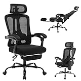 Salutmeuble Bürostuhl, Gaming-Stuhl, verstellbar, Drehstuhl mit verstellbarer Lendenwirbelstütze, Bürostuhl für zu Hause, mit Fußstütze, hoher Gaming-Stuhl, aus Netzstoff, Schwarz