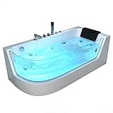 Home Deluxe - Whirlpool Badewanne - CARICA Links weiß mit Heizung und Massage - Maße: 170 x 80 x 59 cm | Eckwanne, Indoor Badewanne