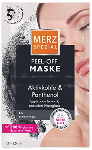 Merz Spezial Peel-off Maske – Gesichtsmaske mit Aktivkohle & Panthenol – Pflegende Gesichtsreinigung für unreine Haut - verfeinert Poren, reduziert Hautglanz – 2 x 7,5 ml