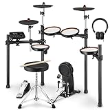 E-Drum-Kit für Erwachsene, Donner DED-100 E-Drum-Set Anfänger in voller Größe mit 425 Sounds, Twin-Pedal-Kompatibilität, Kopfhörer/Stick/Drum-Thron inklusive und 40 Melodik-Lektionen