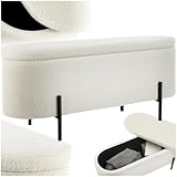 tectake® Sitzbank mit Stauraum, Truhe mit Deckel, Polsterbank Sitztruhe als Bettbank mit Stauraum, Aufbewahrungskiste, Sitztruhe mit Stauraum, gepolstert, mit Bouclé Stoff im Scandi Style