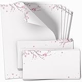 10 Briefpapier und Briefumschlag SET | Kirschblüte rosa | Papier und Umschlag mit Design-Motiv bedruckt | 90 g/m²
