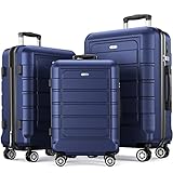 SHOWKOO Kofferset 3 Teilig Hartschale Leicht ABS+PC Erweiterbar Reisekoffer Haltbar Trolley Handgepäck Sets mit TSA Schloss und 4 Rollen (M L XL -Blau)