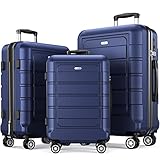 SHOWKOO Kofferset 3 Teilig Hartschale Leicht ABS+PC Erweiterbar Reisekoffer Haltbar Trolley Handgepäck Sets mit TSA Schloss und 4 Rollen (M L XL -Blau)