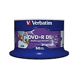 Verbatim DVD+R Double Layer Wide Inkjet Printable 8.5GB, 50er Pack Spindel, DVD Rohlinge bedruckbar, 8-fache Brenngeschwindigkeit & Hardcoat Scratch Guard, DVD-R printable, DVD leer
