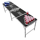 TEKONA Beer Pong Tisch Set ohne Löcher - inkl. 100 Becher (50 Rot & 50 Blau), 6 Bällen & Regelwerk - Classic Design