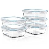 Arendo - Glas Frischhaltedosen Vorratsdosen für Lebensmittel mit Deckel luftdicht - 5er Set - 1050 ml - für Mikrowelle Ofen Gefrierschrank - Spülmaschinen geeignet - Lunchboxen Meal Prep Boxen Set