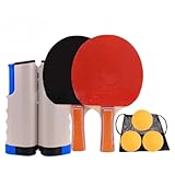 Luejnbogty Tischtennisschläger-Set, Tragbares Teleskop-Ping-Paddel-Set mit Einziehbarem Netz, Langlebiges Familienspielset mit 3 Bällen