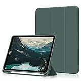 aoub Hülle für iPad Air 11 Zoll 2025 M3/M2 2024, Hülle mit Stifthalter für iPad Air 7./ 6./ 5./ 4. Generation 2022/2020 10,9 Zoll, Unterstützt Pencil Pro/USB-C, Auto Sleep/Wake, Dunkelgrün