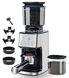 Homtone Elektrische Kaffeemühle Edelstahl-Kegelmahlwerk, 51-stufige Einstellbare Mahlgrad Kaffeemühle Espressomühle, Automatische Kaffeemühle für Siebträger, Edelstahl, Silber