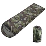 Schlafsack für den Außenbereich – Schlafsack mit Kapuze in Camouflage-Hülle für Camping, Wandern und Freizeit | Schlafsack für Erwachsene und leichte Ausrüstung, warm und tragbar