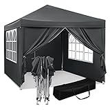 WOLTU Pop-Up wasserdichter Faltpavillon Sonnenschutz Event Pavillon mit Seitenwänden Gartenpavillon auf Terrasse Camping Festival Pagodenzelt aus Oxford Metallrahmen 3 x 3 m Anthrazit