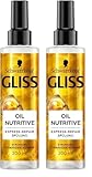 Gliss Express-Repair-Spülung Oil Nutritive (200 ml), Haarspülung nährt strohiges, strapaziertes Haar, Pflegespülung mit Hitzeschutz bis zu 230 °C (Packung mit 2)