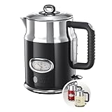 Russell Hobbs Wasserkocher [1,7l, 2400W] Retro Schwarz & polierter Edelstahl (Schnellkochfunktion, Wassertemperaturanzeige im Retrodesign, außenliegende Wasserstandsanzeige) Vintage Teekocher 21671-70