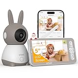 ieGeek Babyphone mit Kamera 2K/3MP, 5 Zoll WLAN Video babyfone PTZ 355°, IR-Nachtsicht, Automatische Verfolgung, Weinen/Bewegungs/Geräuscherkennung, Temperaturanzeige, unterstützt Mobile App Steuerung