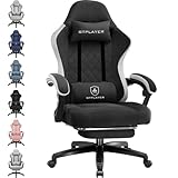 LUCKRACER Gaming Stuhl aus Stoff, Computer Bürostuhl mit Fußstütze, Racing Gamer Stuhl 150kg Belastbarkeit, 90-135° Rückenlehne einstellbar Ergonomischer PC Stuhl, 360° drehbar, Schwarz