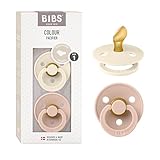 BIBS Colour Schnuller 2er-Pack, BPA-frei Schnuller, Kiefergerechte Form. Naturkautschuk/Latex, Hergestellt in Dänemark. 0-6 Monate (2er Pack), Ivory/Blush