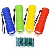 Yimorex Mini LED Taschenlampe 4 Stück, COB-LED Mit Silikonbeschichtung Und Schlüsselband - Für Camping, Outdoor, Notfälle, Grillen (12 AAA Batterien Inklusive)