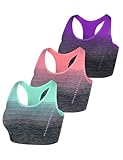 Sykooria Damen Sport BH Gepolstert Bustier Damen BH ohne Buegel Racerback Push up BH mit Farbverlauf Sport Top für Yoga Fitness, 3 PCS, Grün+violett+pink, L