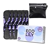 Eco Lily 6 Pack Slipeinlagen Waschbar Damenbinden mit Bambuskohle | Wiederverwendbare, wasserdichte, saugfähige Menstruationspads | Starke Perioden | Bonus Aufbewahrungstasche