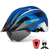 VICTGOAL Fahrradhelm Herren Damen MTB Helm mit Abnehmbarer Magnetische Schutzbrille Visier Atmungsaktiv mit 21 Belüftungskanäle Radhelm Einstellbare Fahrradhelme (L: 57-61cm, Metalblau)