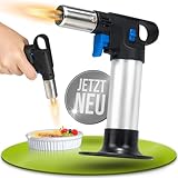 STAHLMANN® Flambierbrenner [1300°C] – Premium Creme Brulee Brenner mit Gas – Vielseitiger Gasbrenner für Karamellisieren, Flambieren & Bräunen – Nachfüllbar & mit Sicherung