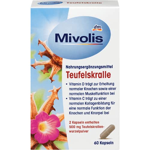 Mivolis Teufelskralle 250mg + Vitamin C+D 1er Pack (60 Kapseln) (Nahrungsergänzungsmittel mit Vitaminen und Teufelskrallenwurzel)