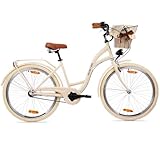 Goetze Style 26 Zoll Damen Citybike, 17 Zoll Tiefeinsteiger Rahmen, 3-Gang Nabenschaltung, Rücktrittbremse, LED-Beleuchtung, Gepäckträger, Komfortsattel, Schutzbleche, Rattankorb mit Stoffeinsatz!