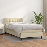 DYRJDJWIDHW boxspringbett 180x200,Bett 180x200,boxspringbett Boxspringbett mit Matratze Creme 90x200 cm Kunstleder
