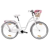 Goetze Style 26 Zoll Damen Citybike, 17 Zoll Tiefeinsteiger Rahmen, 1-Gang Rücktrittbremse, V-Bremse vorne, LED-Beleuchtung, Gepäckträger, Rattankorb, Komfortsattel, mit Ständer & Klingel