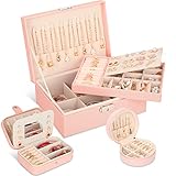 Schmuckkästchen, Schmuckkästchen für Frauen und Reise-Schmuck-Organizer mit Spiegel und kleiner Schmuckschatulle, doppellagige Schmuck-Organizer-Box, Mädchen, Freundin, Ehefrau, ideales Geschenk