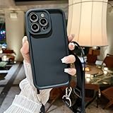 ZSUFCBF Crossbody Cord Rope Lanyard Halskette Hülle für iPhone 16 14 11 12 13 15 Pro Max XS X XR 8 7 Plus Stoßfeste weiche Silikonhülle, Schwarz, Für iPhone 14 ProMax