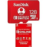 SanDisk microSDXC UHS-I Speicherkarte für Nintendo Switch 128 GB (V30, U3, C10, A1, 100 MB/s) + Nintendo Switch Online Mitgliedschaft - 3 Monate | Switch Download Code