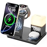 Augnner Induktive Ladestation für iPhone 16/15/14/13/12/11 Serie, 6 in 1 Kabelloses Ladegerät mit Nachttischlampe und Wecker, Wireless Charger Kompatibel mit Apple Watch Series, AirPods 4/3/2/Pro