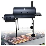 Pobbycrafm Holzkohlegrills, Kohlegrill Groß mit Deckel, Höhenverstellbarer Kohleschale, Mobiler Grillwagen mit Thermometer und Versetztem Smoker, für Outdoor Camping Picknick