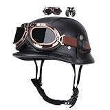 Jethelm Retro, Motorradhelm Jethelm Roller-Helm, Deutscher Stil Halbschale Helm, Herren Und Damen Vintage Halbgesicht Chopper Helm, Scooter-Helm, Mit Handschuhe Brille, ECE-Zugelassen ( Color : Black