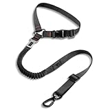 Spigen Anschnallgurt Hund Auto, Hundegurt für Rückbanksitze【Nylon & Carbon】 Sicherheitsgurt mit 360° Drehbarer Karabiner, Verstellbares Band bis 54.33 Inch für Tesla Model Y, 3 (~Highland) und Mehr