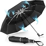 Herreicher Regenschirm Sturmfest 2024 Taschenschirm Groß - Winddicht Ständer Leicht Schirm Automatikschirm Reiseschirm Faltbar Kompakte Golf Umbrella für Herren/Damen/Kinder/Ältere, Schwarz